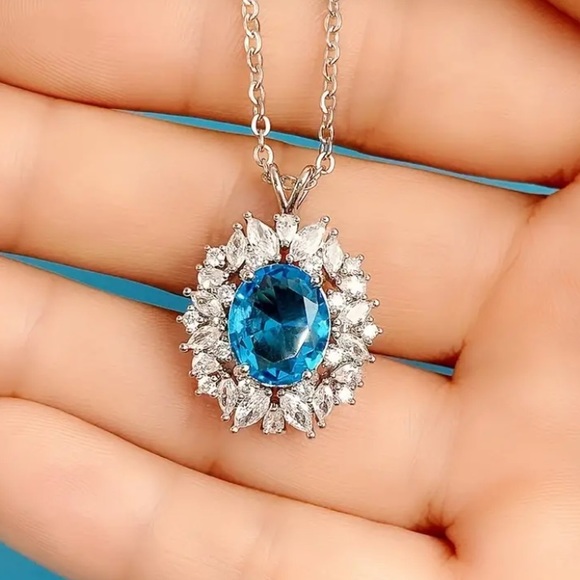 Diamond & Blue Topaz Silver Toned Necklace - Picture 4 of 4